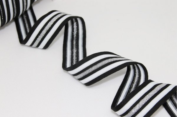 Glam Stripes - unelastisch 2,8 cm - schwarz/weiß/silber Lurex
