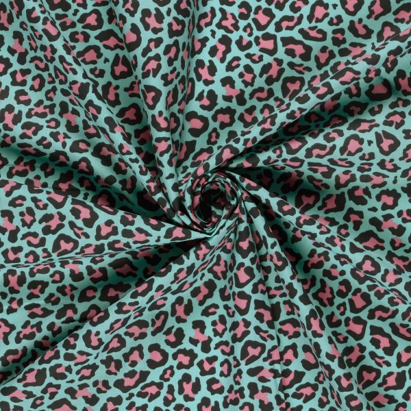 Baumwoll Popeline - Annabel Leo - türkis/schwarz/rosa