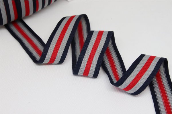 Stripes - unelastisch 2,8 cm - dunkelblau/grau/rot