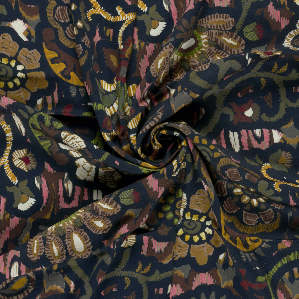 Viskose Satin - matt - Boho Paisley - navy