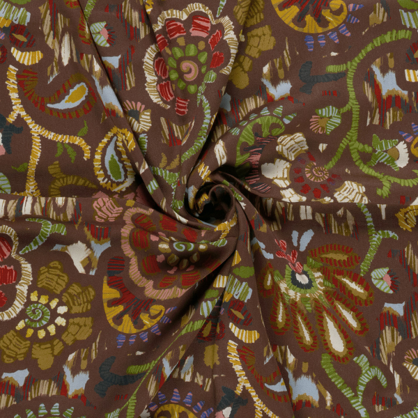 Viskose Satin - matt - Boho Paisley - brown