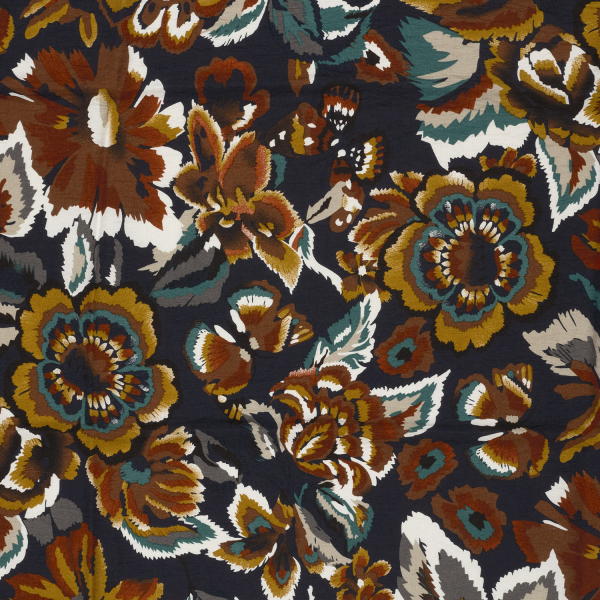Viskose Crepe - Mirja Flowers - navy