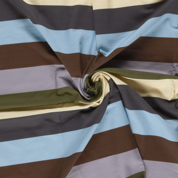 French Terry - Pablo Streifen - sand/schwarz/hellblau/braun