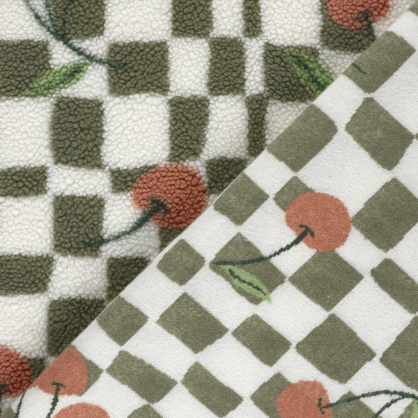 Teddy Plüsch - Cherry Check - offwhite/green