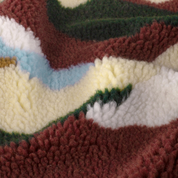 Teddy Plüsch - Mantelstoff - Mountain - bordeaux/green/sand