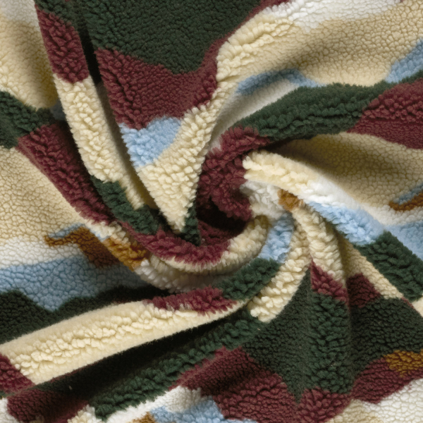 Teddy Plüsch - Mantelstoff - Mountain - bordeaux/green/sand