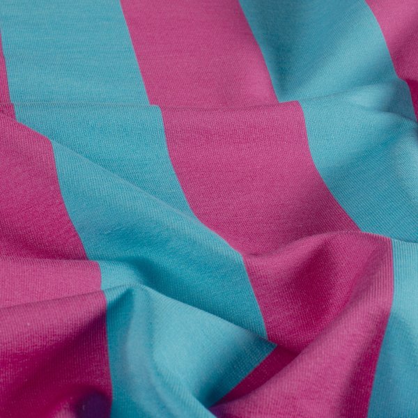 French Terry - Blockstreifen - fuchsia/türkis - by Fräulein von Julie