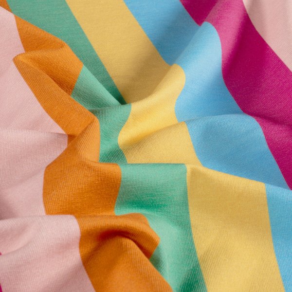 French Terry - Regenbogenstreifen - orange/fuchsia/grün - by Fräulein von Julie
