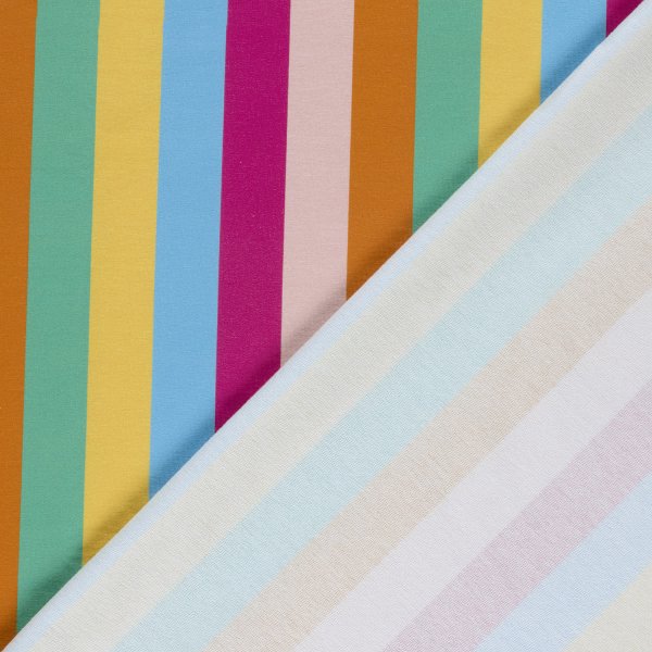 French Terry - Regenbogenstreifen - orange/fuchsia/grün - by Fräulein von Julie