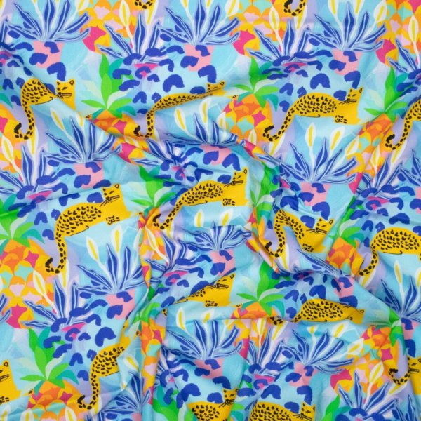 Baumwoll Popeline - Jungel - hellblau/gelb/blau - by Karina + Kind