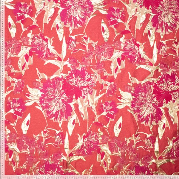 Jacquard gewebt - Prisca - mit metallic Effekt - rot/fuchsia/gold