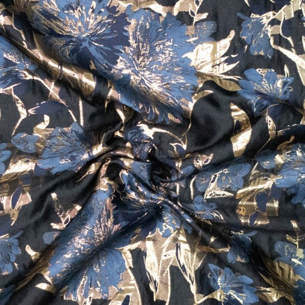 Jacquard gewebt - Prisca - mit metallic Effekt - dunkelblau/hellblau/gold