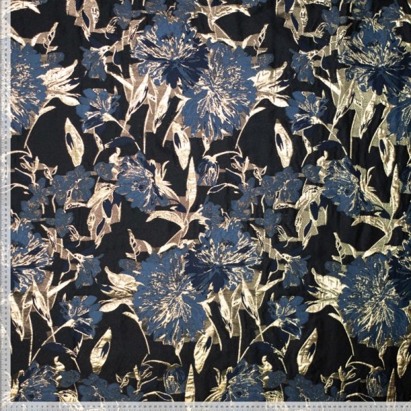 Jacquard gewebt - Prisca - mit metallic Effekt - dunkelblau/hellblau/gold