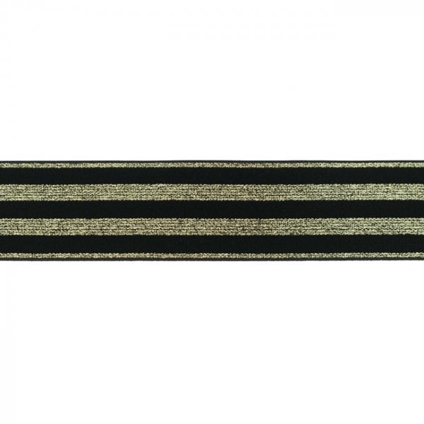 Gummiband - Streifen - Lurex gold - schwarz - 4cm