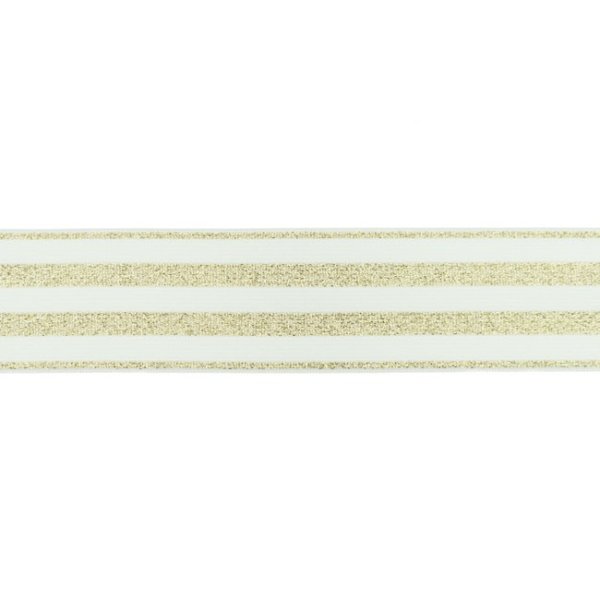 Gummiband - Streifen - Lurex gold - off weiß - 4cm
