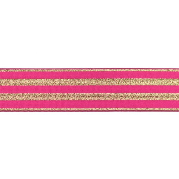 Gummiband - Streifen - Lurex gold - pink - 4cm