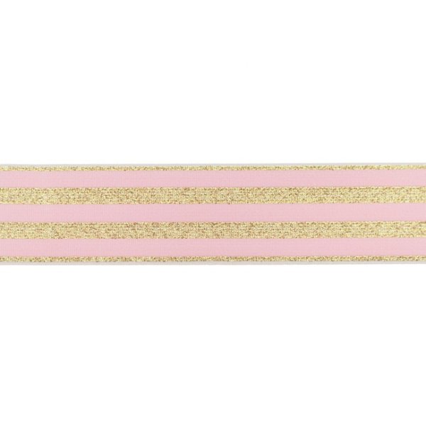 Gummiband - Streifen - Lurex gold - rosa - 4cm