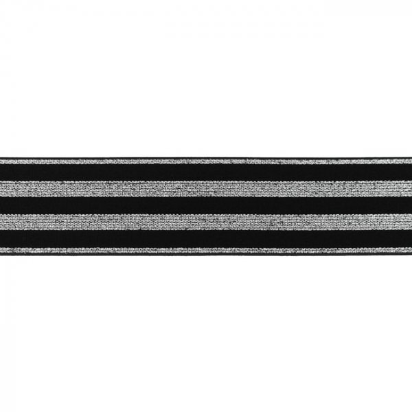 Gummiband - Streifen - Lurex silber - schwarz - 4cm