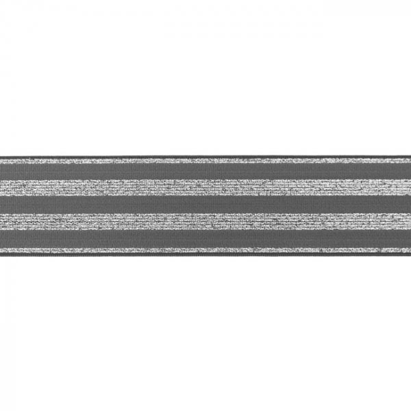 Gummiband - Streifen - Lurex silber - dunkelgrau - 4cm