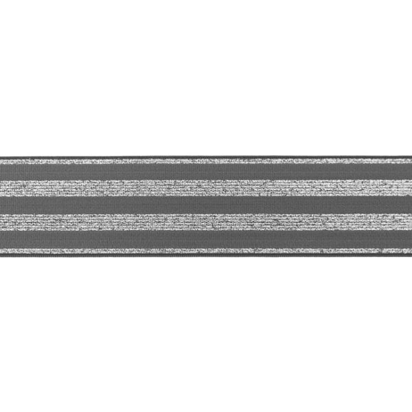 Gummiband - Streifen - Lurex silber - dunkelgrau - 4cm