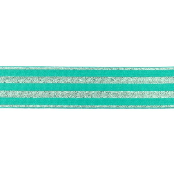 Gummiband - Streifen - Lurex silber - mint - 4cm