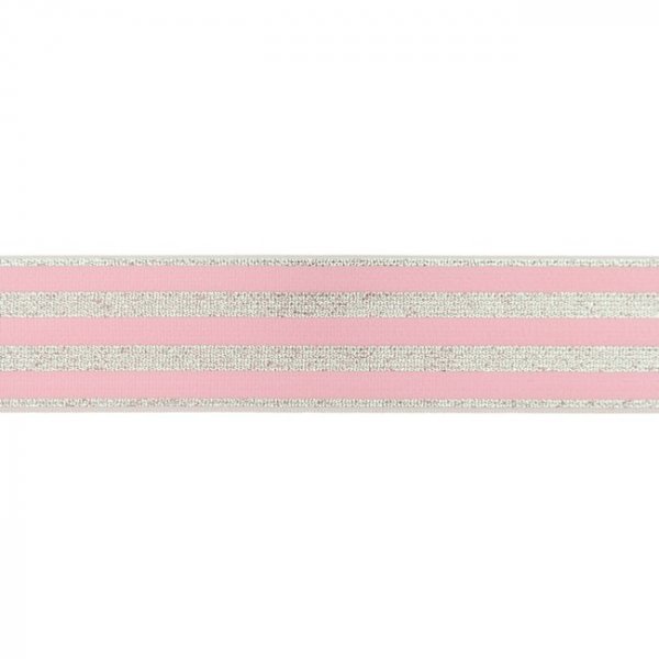 Gummiband - Streifen - Lurex silber - rosa - 4cm