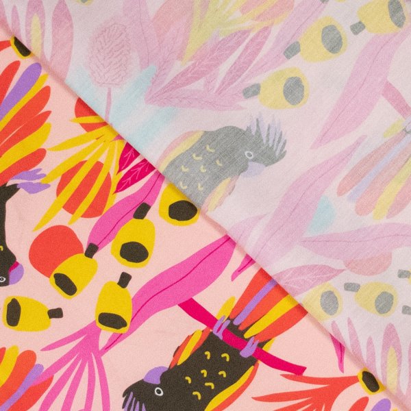 Baumwoll Popeline - Parrot - rosa/pink/gelb - by Karina + Kind