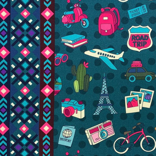 RESTSTÜCK 0,80m !!! - Bio Canvas - Bucket List - petrol - Col. 01 - Travel the World - Hamburger Liebe - Albstoffe