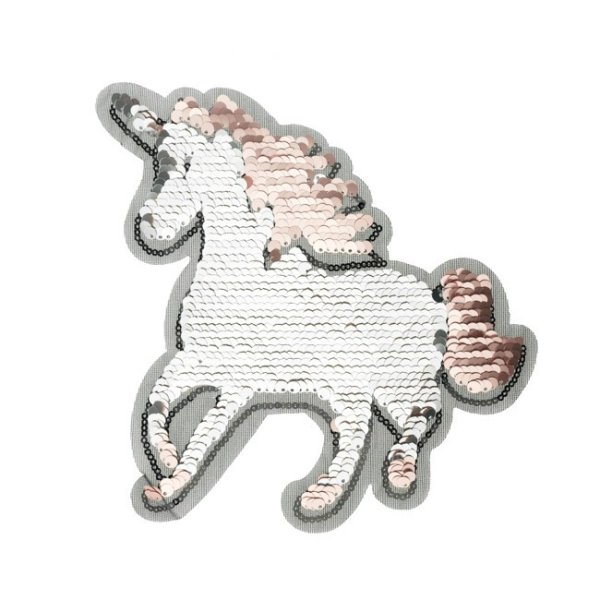 Applikation - Wendepailletten - Einhorn rosa/silber matt - Aufnäher