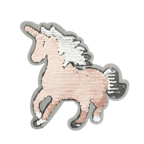 Applikation - Wendepailletten - Einhorn rosa/silber matt - Aufnäher