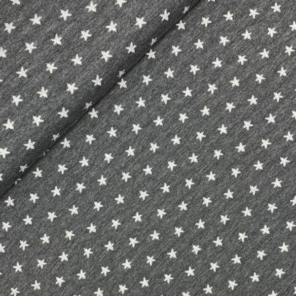 RESTSTÜCK 1,00m !!! - Bio Jacquard - Doubleface - Sterne - A32/01 - carbon/weiß - Albstoffe