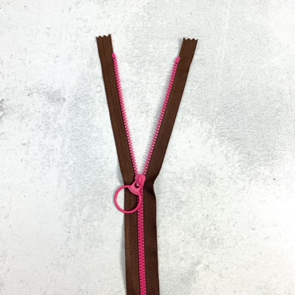 Reißverschluss - nicht teilbar - 30 cm - bicolour - braun/fuchsia