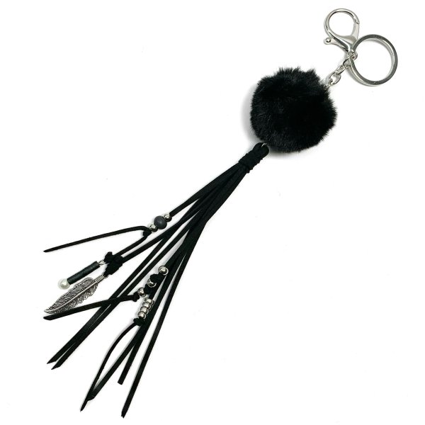 Anhänger - Kunstwildleder - Bommel - schwarz