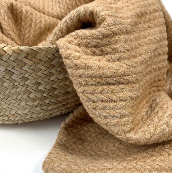 RESTSTÜCK 0,60m!!! - Viskose Strick - Angora Touch Jacquard - hellbraun meliert