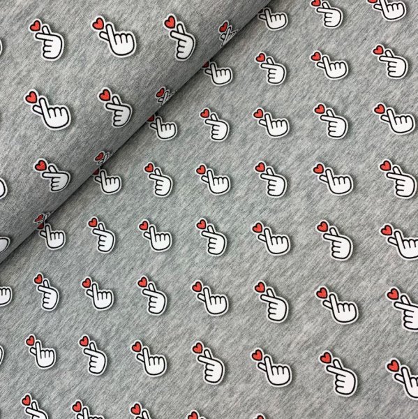 RESTSTÜCK 0,60m !!! - Bio Jersey - Baby Hearts - Col. 02 - mittelgrau mélange - Sakura - Hamburger Liebe - Albstoffe