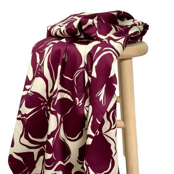RESTSTÜCK 0,70m !!! - Baumwoll Satin - Noori Flowers - bordeaux