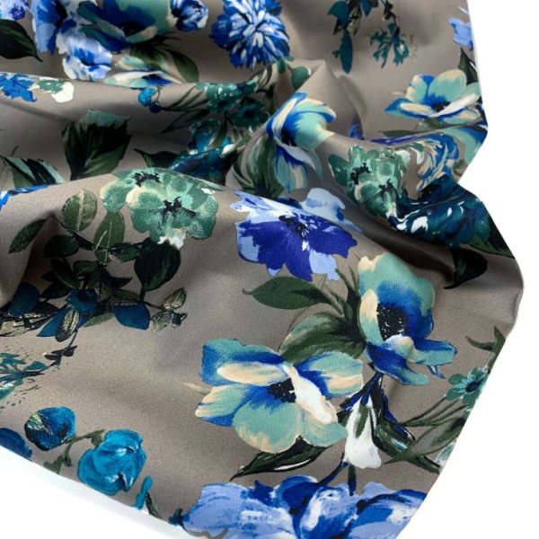 RESTSTÜCK 1,0m !!! - Baumwoll Stretch Satin - Flowers - khaki