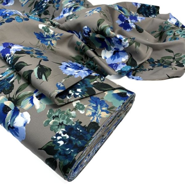 RESTSTÜCK 1,0m !!! - Baumwoll Stretch Satin - Flowers - khaki