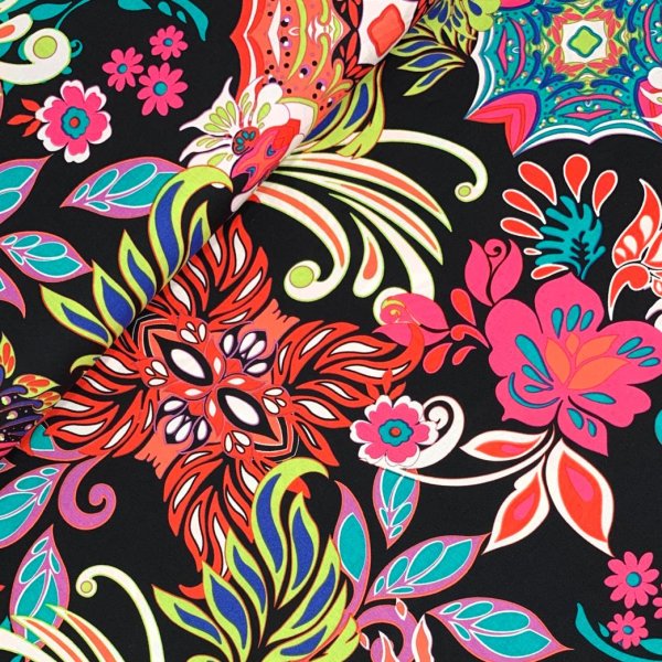 RESTSTÜCK 0,70m !!! - Baumwoll Viskose - Aziza - black/cyclam