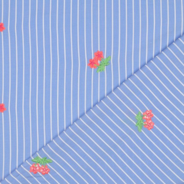 Bauwolle - Embroidery Maris Streifen - hellblau