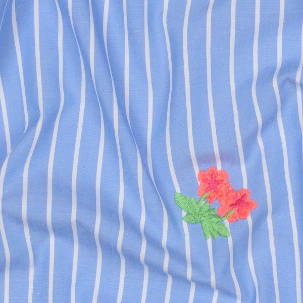 Bauwolle - Embroidery Maris Streifen - hellblau