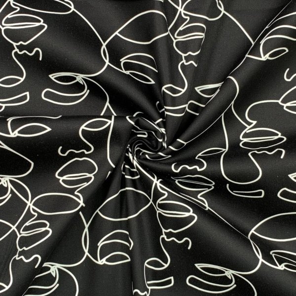 Baumwollstretch - Faces - black
