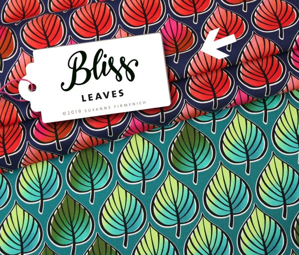 B-WARE !!! - RESTSTÜCK 2,70m !!! - Bio Sweat - Leaves - Col. 01 - blau - Bliss - Hamburger Liebe - Albstoffe