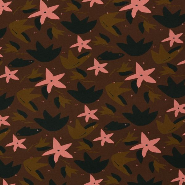 Jersey - free fallin´ Blumen & Blätter - braun - free fallin` by brinarina - Swafing