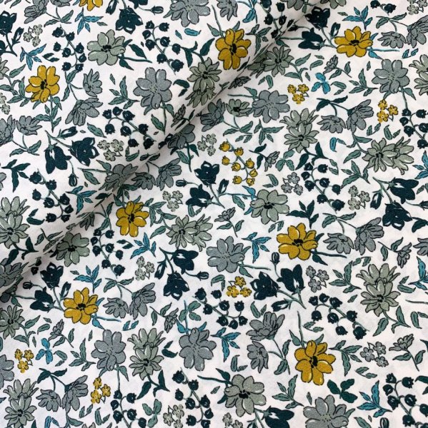 Baumwolle - Blumenmeer - khaki/dusty blue