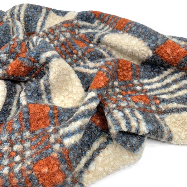 Bouclé - Check - blau/rost/creme