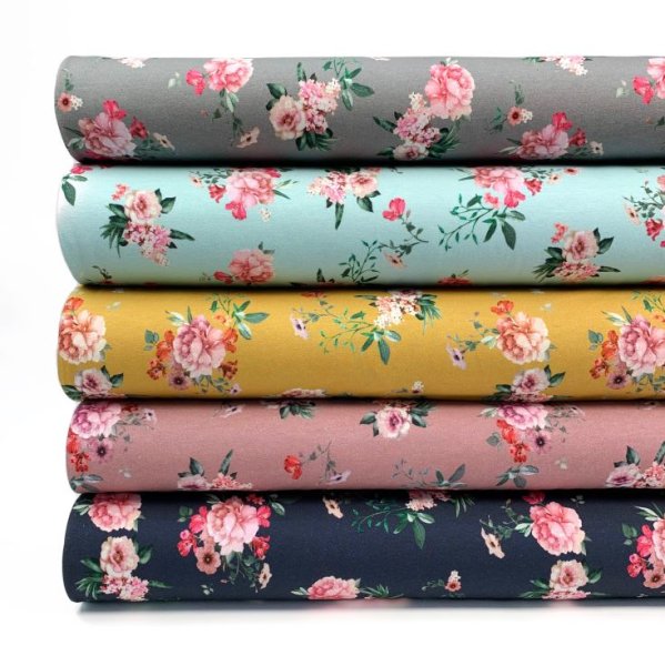 RESTSTÜCK 0,80m !!! - Bio Summersweat - Bouquet of Flowers - rock grey