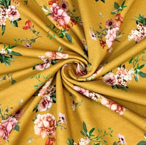 RESTSTÜCK 0,30m !!! - Bio Summersweat - Bouquet of Flowers - ocre