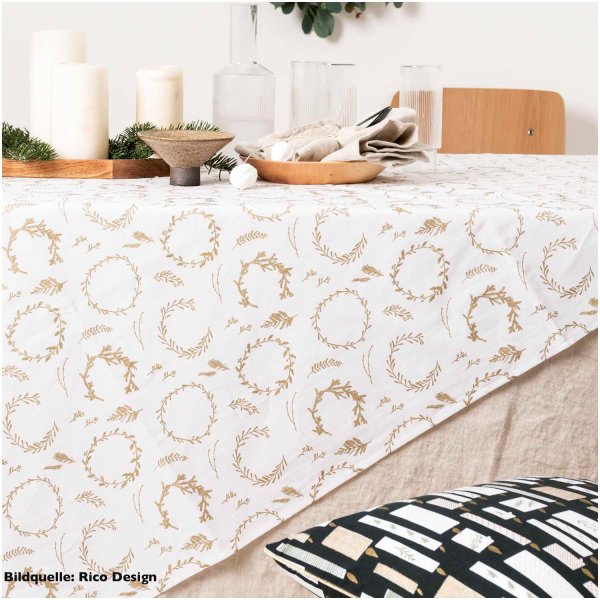 Baumwolle - Kränze - weiß gold - Nostalgic Christmas - Rico Design