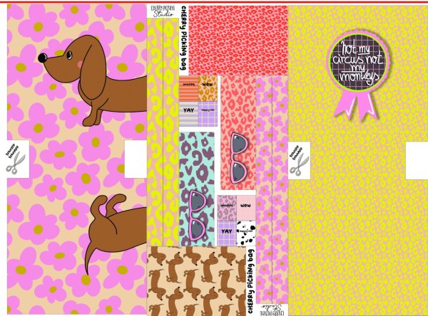 Canvas - Bag Panel - Dackel Blumen Leo - gelb/beere - by Cherry Picking - Swafing